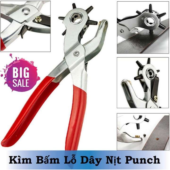 Kìm Bấm Lỗ Thắt Lưng 6 Đầu Đa Năng Bấm Dây Da Dây Đồng Hồ Túi Da Sổ Tay Tiện Dụng