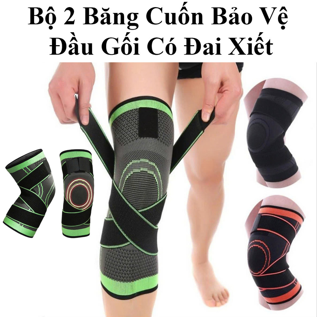 Bộ 2 Băng Cuốn Bảo Vệ Đầu Gối Khi Tập Thể Thao Có Đai Xiết