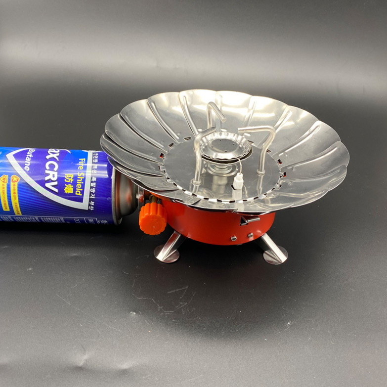 Bếp Gas Du Lịch Camping Stove Có Vòng Chắn Gió Tiện Lợi Kèm Túi Đựng Nhỏ Gọn