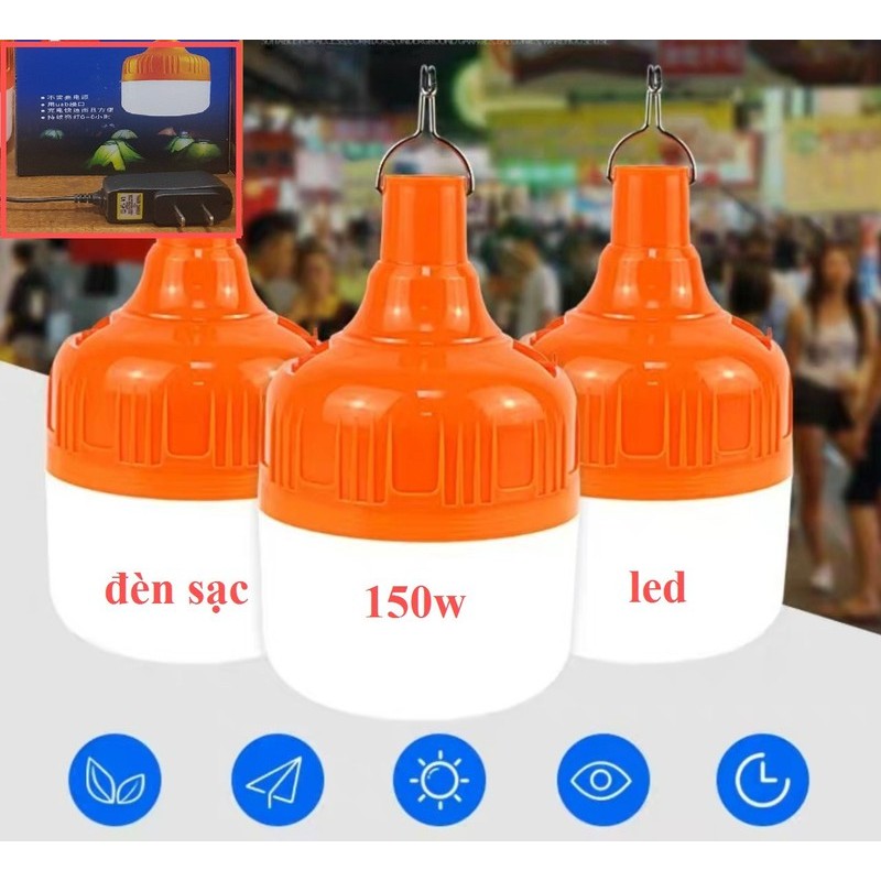 Bóng Đèn Buld Tích Điện Pin Sạc 150W Siêu Sáng Có Móc Treo