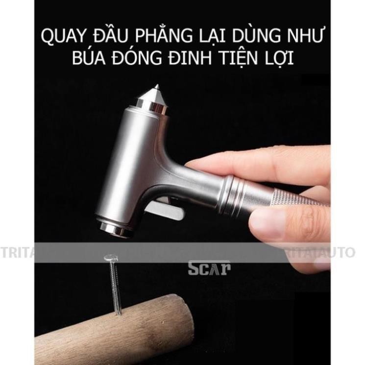 Búa thoát hiểm phá kính ô tô cao cấp chất liệu thép carbon không gỉ, tặng kèm miếng kính test thử