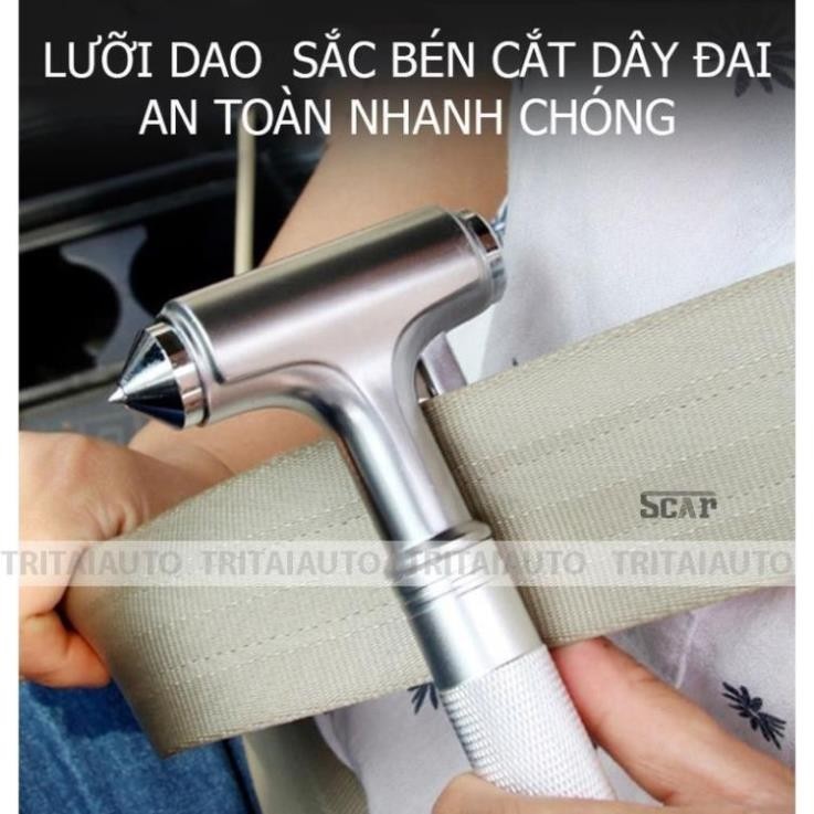 Búa thoát hiểm phá kính ô tô cao cấp chất liệu thép carbon không gỉ, tặng kèm miếng kính test thử