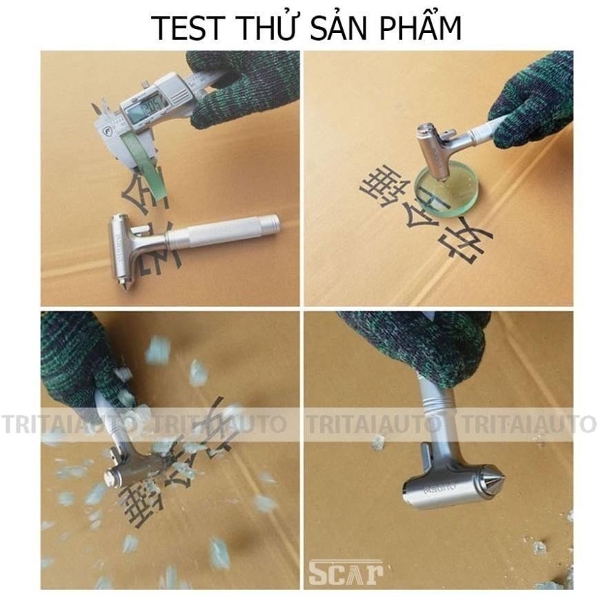 Búa thoát hiểm phá kính ô tô cao cấp chất liệu thép carbon không gỉ, tặng kèm miếng kính test thử