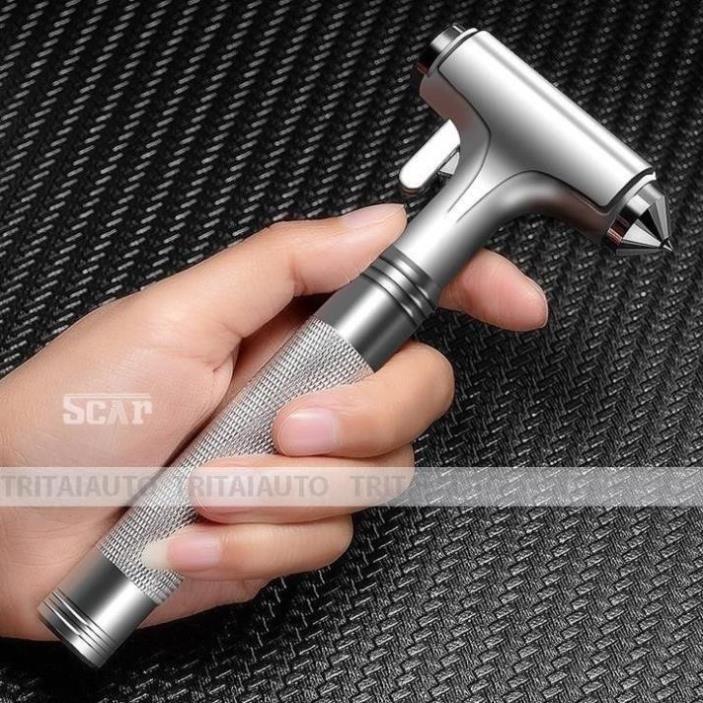 Búa thoát hiểm phá kính ô tô cao cấp chất liệu thép carbon không gỉ, tặng kèm miếng kính test thử