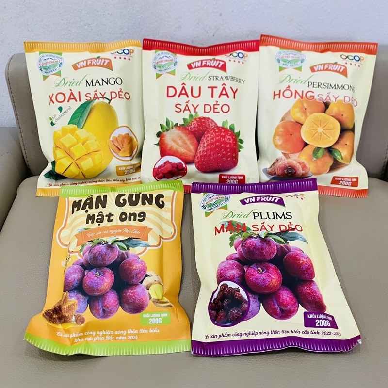 Combo 5 loại hoa quả sấy dẻo Mộc Châu (htx Quyết Thanh - gói 200gr)