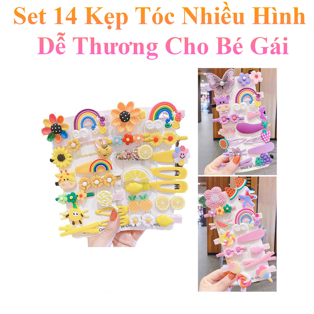Set 14 Kẹp Tóc Nhiều Hình Dễ Thương Cho Bé Gái