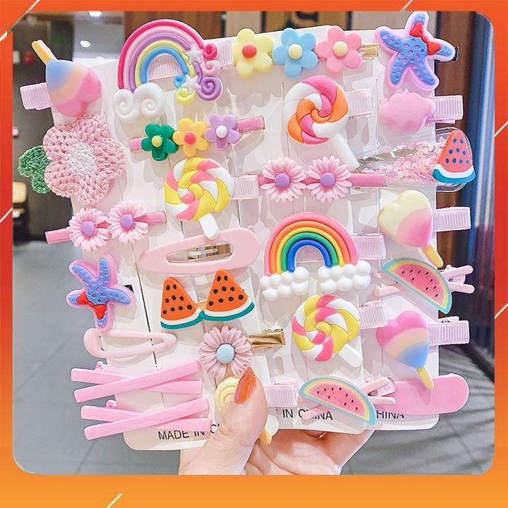 Set 14 Kẹp Tóc Nhiều Hình Dễ Thương Cho Bé Gái