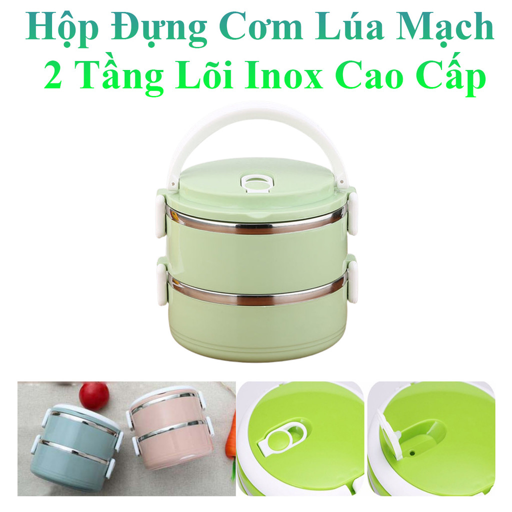 Hộp Đựng Cơm Lúa Mạch 2 Tầng Lõi Inox Cao Cấp