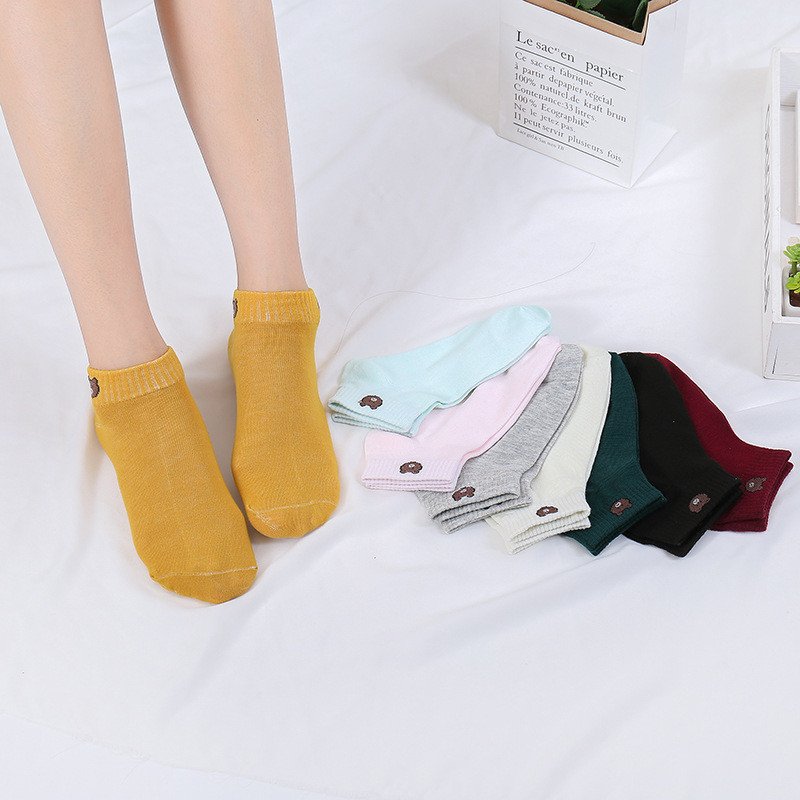 Bộ 10 Đôi Vớ / Tất Hình Gấu Cotton Nhiều Màu Kèm Túi Đựng Xinh