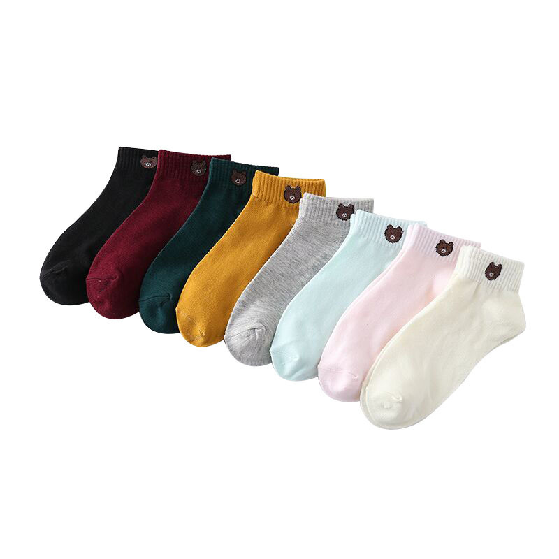 Bộ 10 Đôi Vớ / Tất Hình Gấu Cotton Nhiều Màu Kèm Túi Đựng Xinh