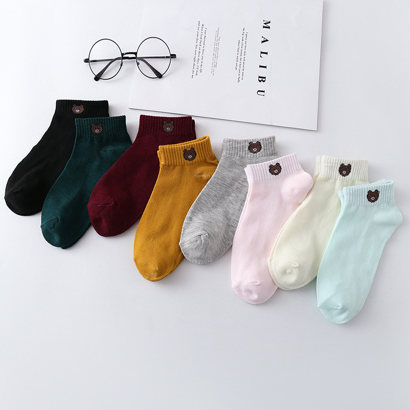 Bộ 10 Đôi Vớ / Tất Hình Gấu Cotton Nhiều Màu Kèm Túi Đựng Xinh