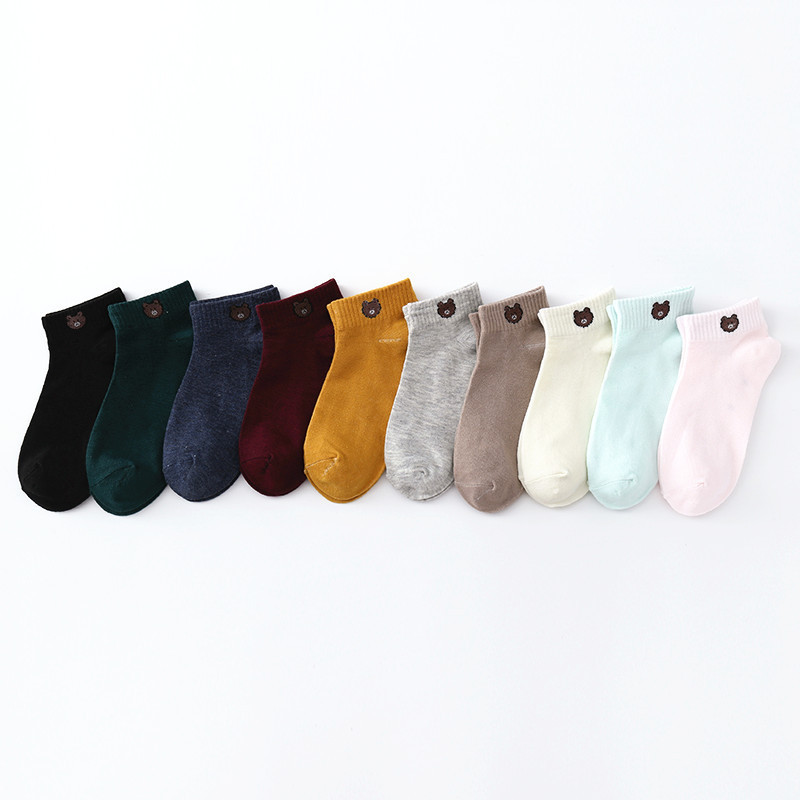 Bộ 10 Đôi Vớ / Tất Hình Gấu Cotton Nhiều Màu Kèm Túi Đựng Xinh
