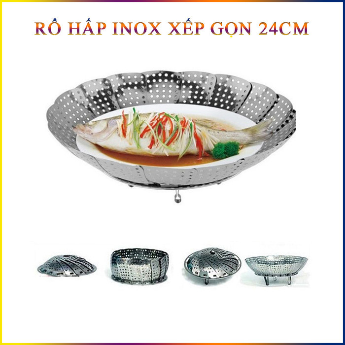 Rổ Hấp Inox Xếp Gọn Tiện Lợi 24Cm Cho Nhà Bếp