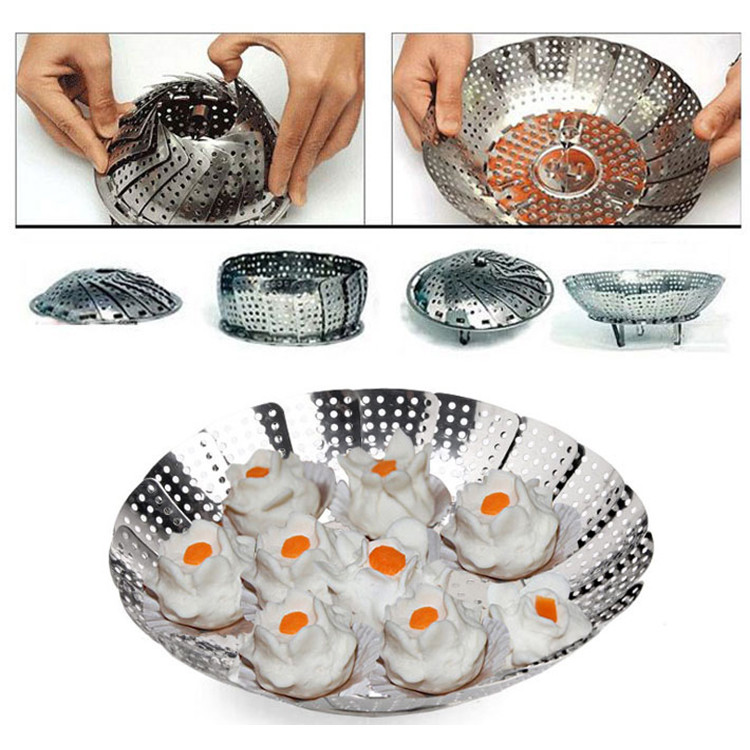 Rổ Hấp Inox Xếp Gọn Tiện Lợi 24Cm Cho Nhà Bếp