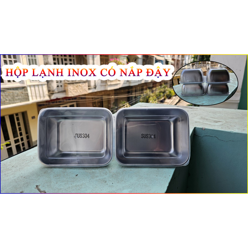Hộp Lạnh Inox 304 Đế Tròn Có Nắp Đựng Tiện Lợi Size 13,5X10,5X5,5Cm