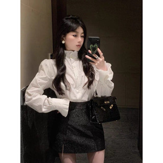 Áo sơ mi đính đá cổ trụ bèo xinh, Áo sơ mi nữ trắng kiểu sang chảnh A012 MOLLY HÔUSE STORE