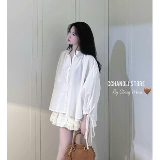 Áo Sơ Mi Babydoll Dài Tay Form Rộng Giấu Quần Tay Ly Bồng Size S M - Halinh Shop - Sơ Mi Nữ Tay Bồng