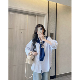 [tặng kèm khăn] Áo sơ mi nữ kẻ kèm KHĂN, Áo sơ mi ulzzang unisex phong cách Hàn Quốc chất mềm mịn FORM RỘNG Mã SM04