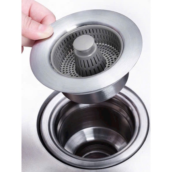 Bộ Lọc Rác Bồn Rửa Bát Inox 304 3 in 1 - Ngăn mùi hôi côn trùng, Nút chặn thoát nước, Khay giỏ lọc thức ăn thừa