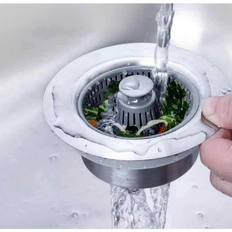 Bộ Lọc Rác Bồn Rửa Bát Inox 304 3 in 1 - Ngăn mùi hôi côn trùng, Nút chặn thoát nước, Khay giỏ lọc thức ăn thừa