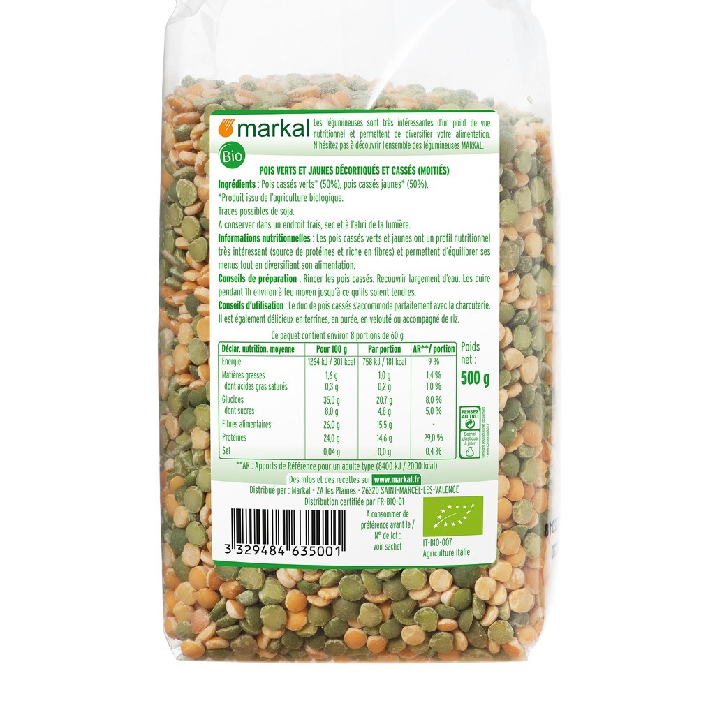 [9.2026] Đậu Hà Lan hữu cơ Markal organic split peas 500g (xanh & vàng)