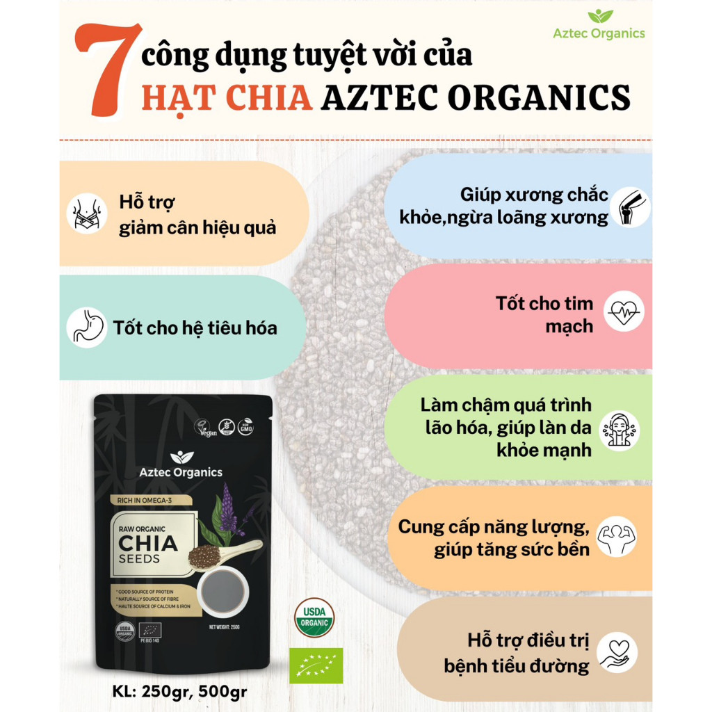Hạt chia hữu cơ Aztec Organics Chia Seeds