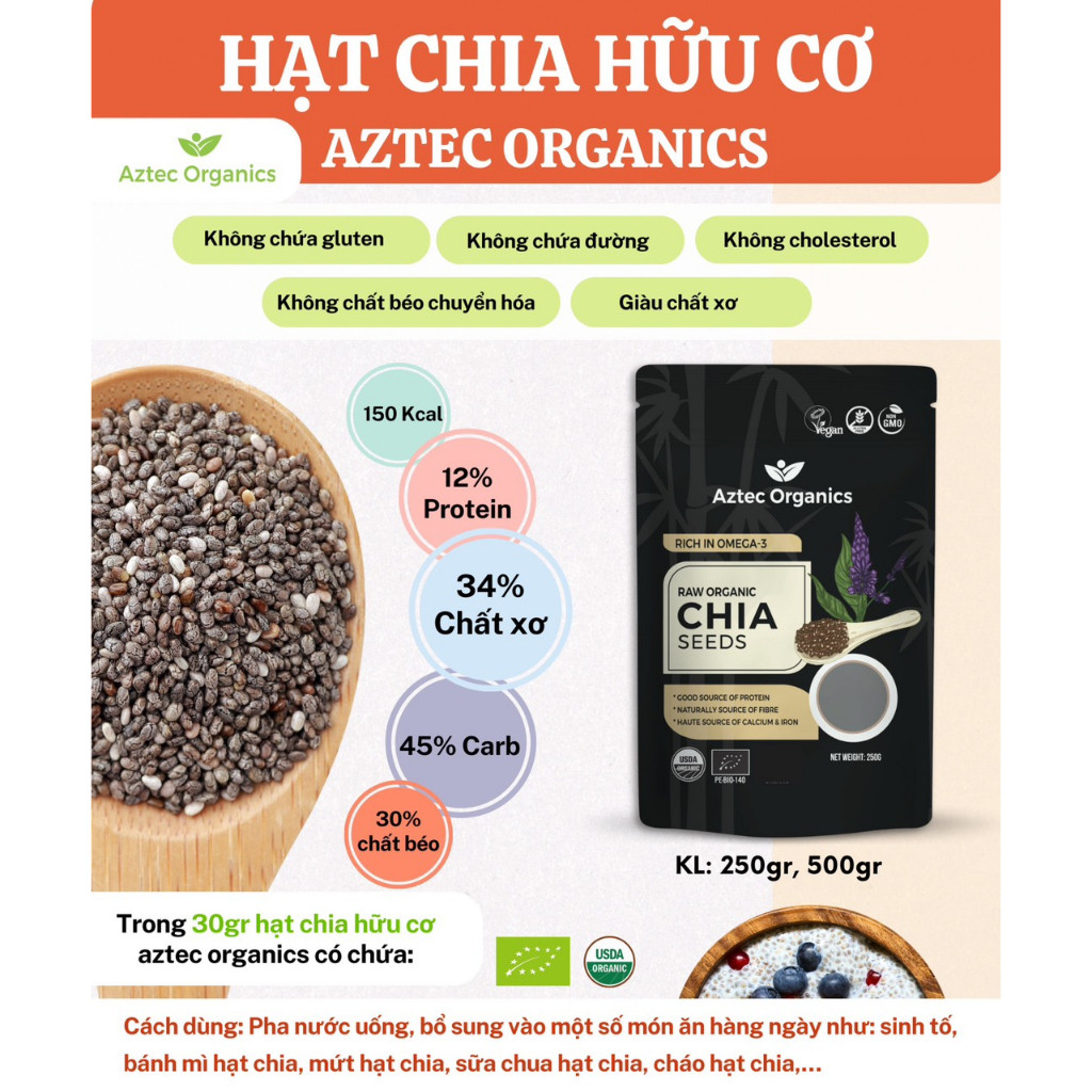 Hạt chia hữu cơ Aztec Organics Chia Seeds