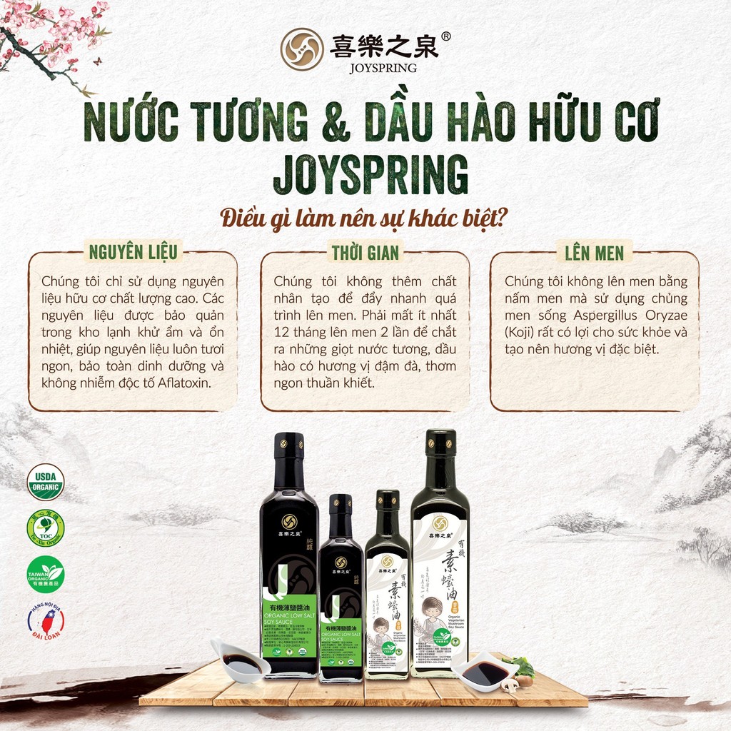 Nước tương hữu cơ ít muối JoySpring Organic Low Salt Soy Sauce