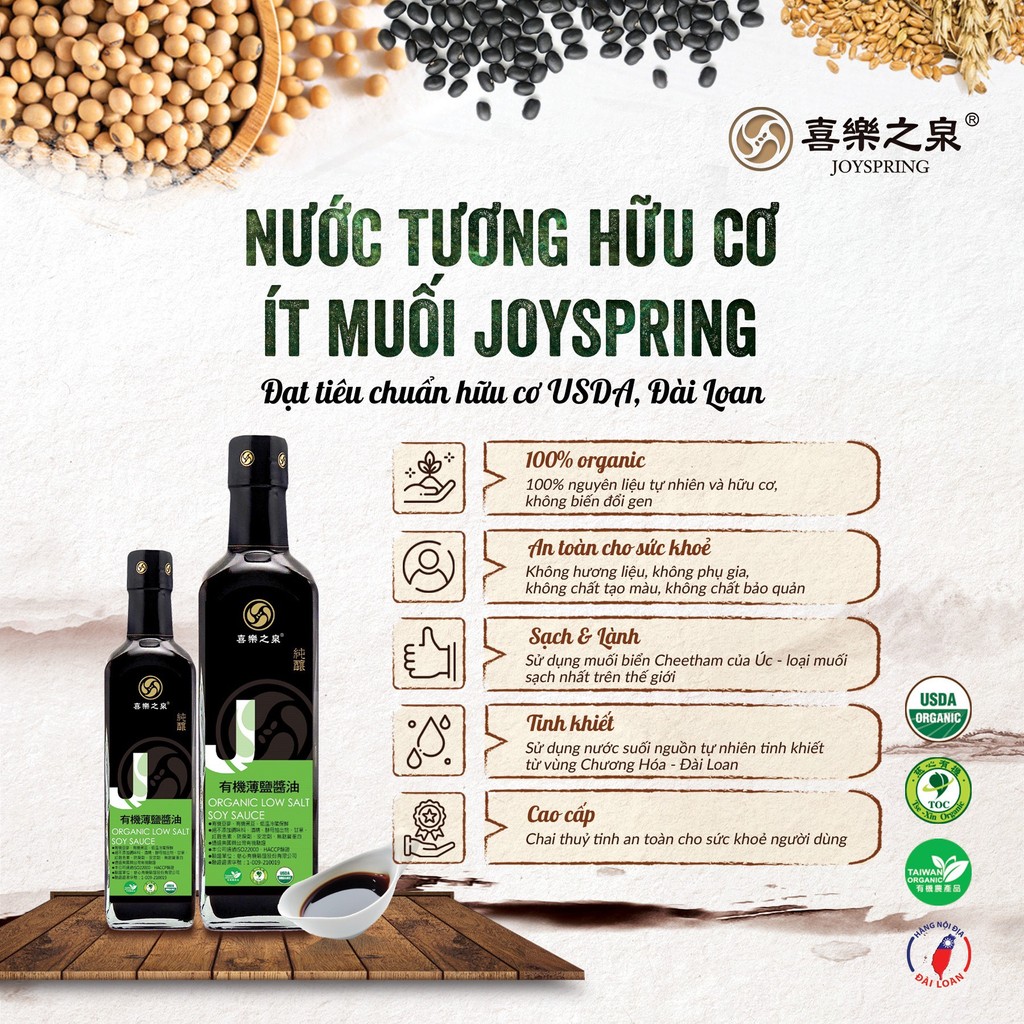 Nước tương hữu cơ ít muối JoySpring Organic Low Salt Soy Sauce