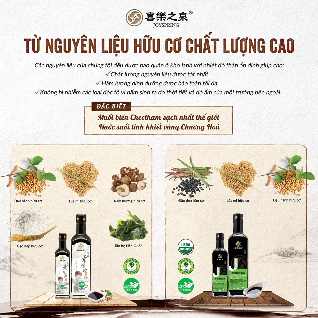 Nước tương hữu cơ ít muối JoySpring Organic Low Salt Soy Sauce