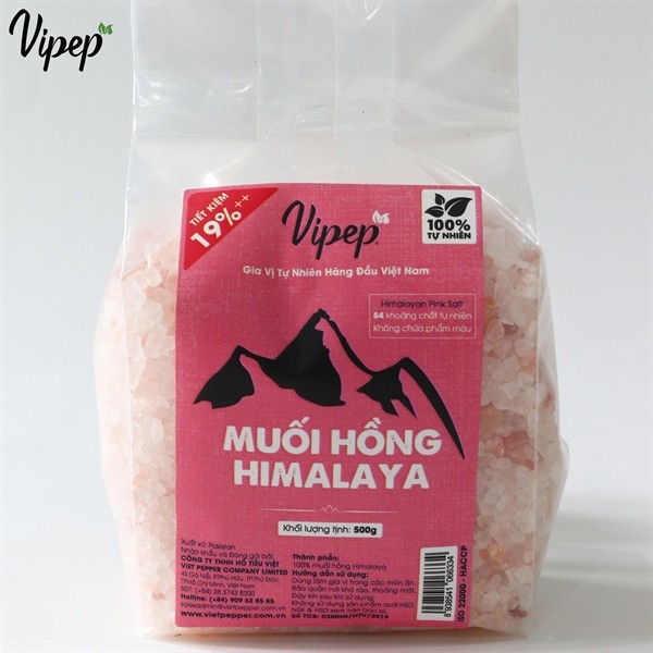 Muối hồng Himalayan Pink Salt Vipep đóng gói tại Việt Nam