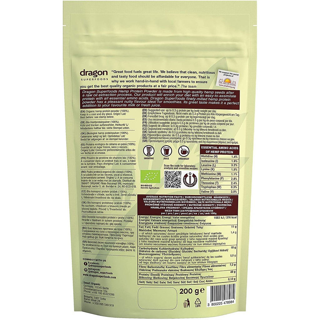 [6.2027] Protein hạt gai d a u hữu cơ Dragon Superfoods/ Diet-food H e m p Protein 200g