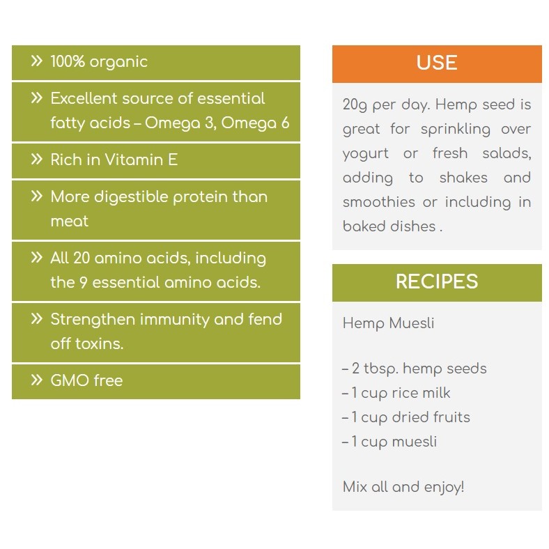 Hạt gai d a u hữu cơ organic h e m p_seeds Dragon Superfoods/ Sottolestelle