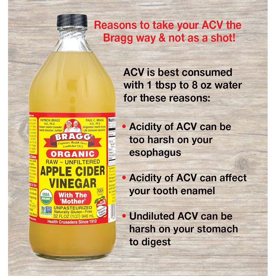 Giấm táo hữu cơ Bragg Organic Raw Apple Cider Vinegar có con giấm