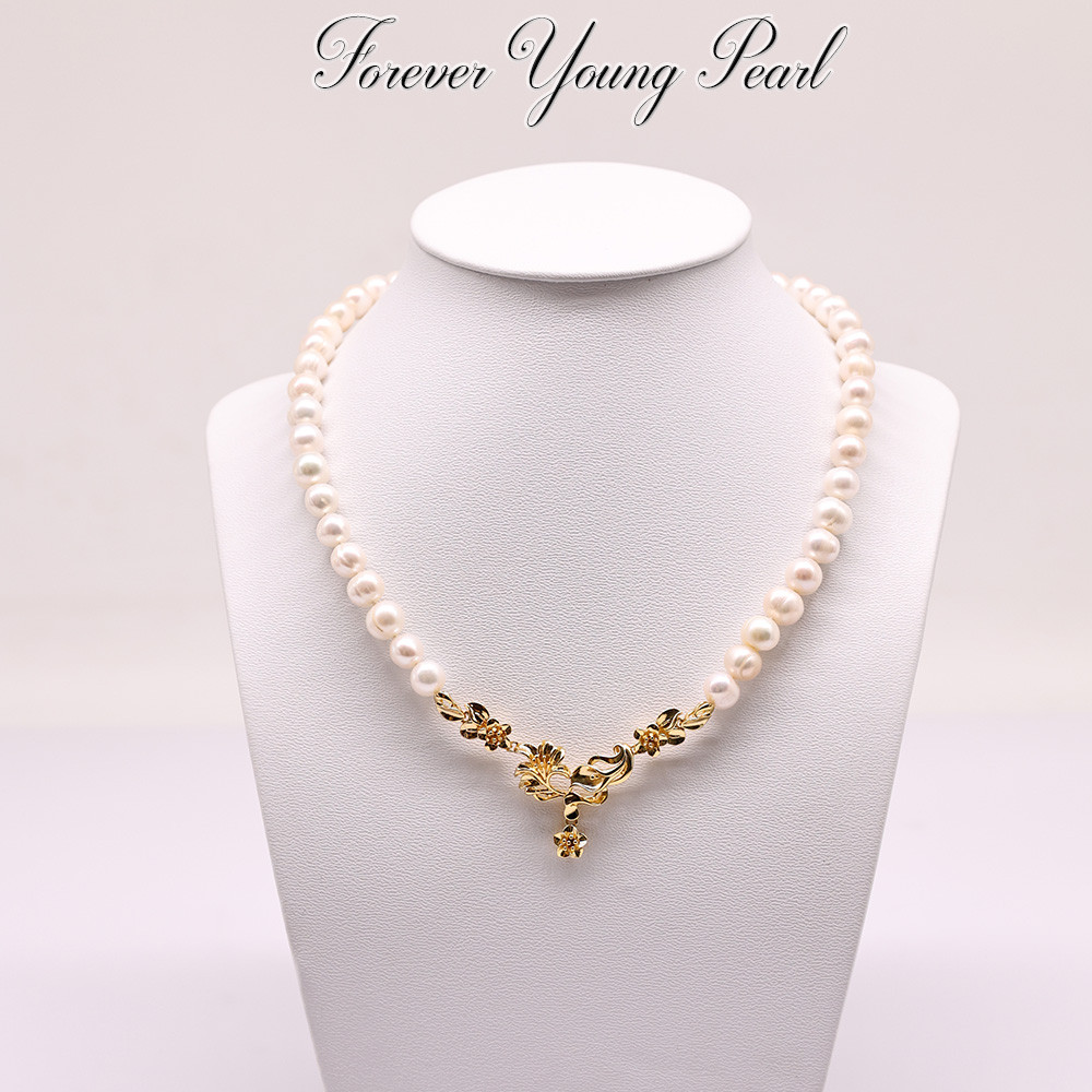 DC36 - Dây chuyền ngọc trai nước ngọt, trai 7-8 li, dài 45cm.  mạ vàng 18K. Forever Young Pearl - Quà tặng 20/10