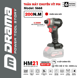 Thân Máy Chuyên Vít Pin DRAMA 5668 Flex, Lực Siết 200N.m, 4 Tốc Độ, Động Cơ Không Chổi Than, Chân Pin Phổ Thông