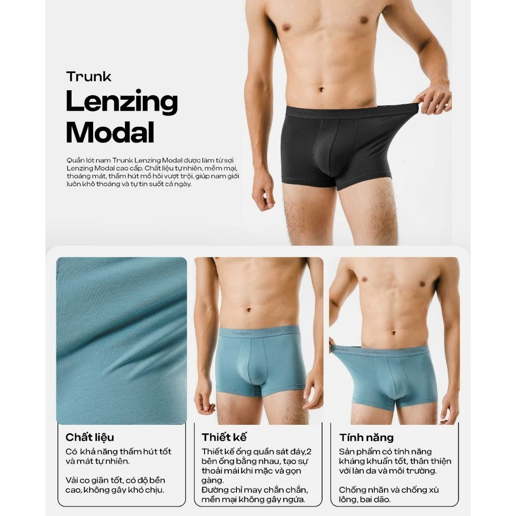 [GIÁ TỐT TRÊN LIVE]Combo 3 quần lót nam Trunk Lenzing Modal vải êm mềm, thấm hút kháng khuẩn tự nhiên Coolmate