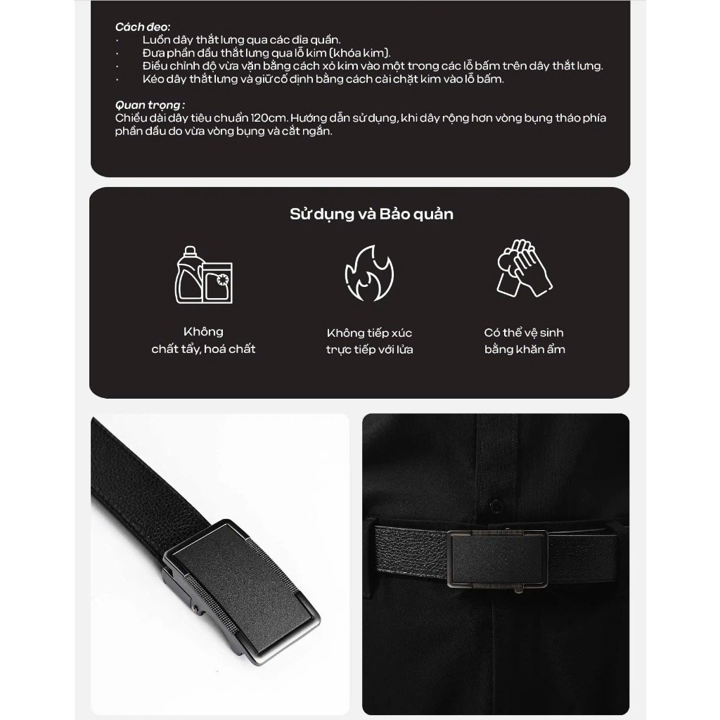 [MUA 4 GIẢM 20%]Thắt lưng nam Coolmate da bò Mill khoá gài bấm