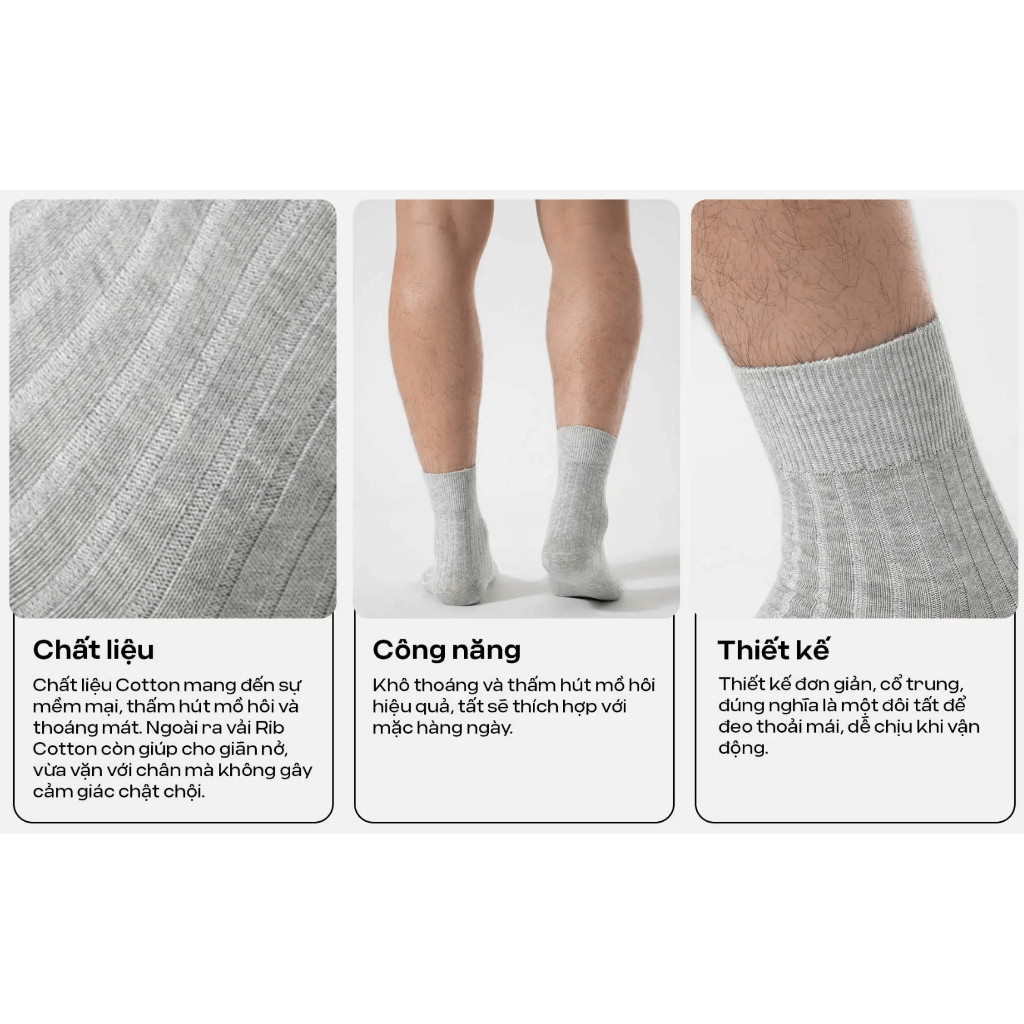 [MUA 2 GIẢM 5%]Combo 2 đôi Tất cổ trung Cotton Ribbed Coolmate thoáng khí thấm hút mồ hôi tốt
