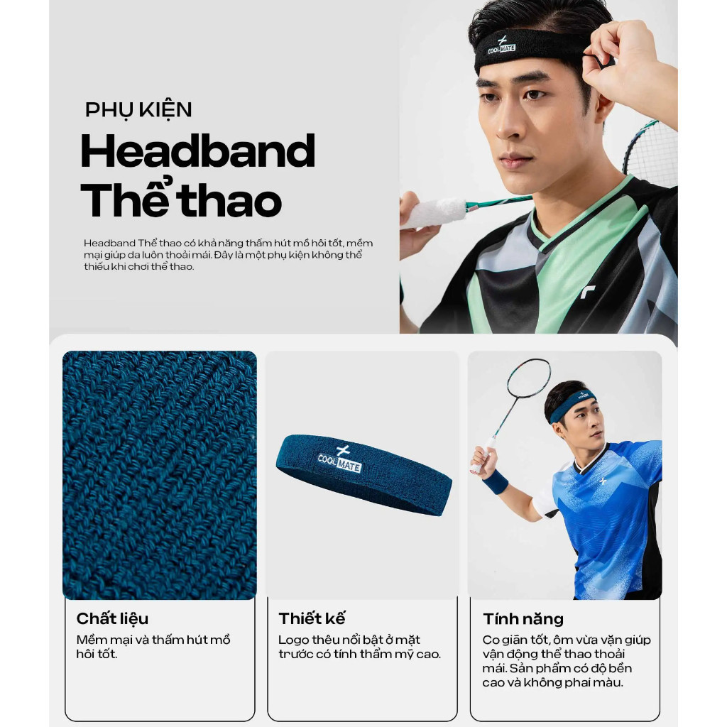 Băng đô thể thao chặn mồ hôi Headband mềm mại thấm hút Coolmate