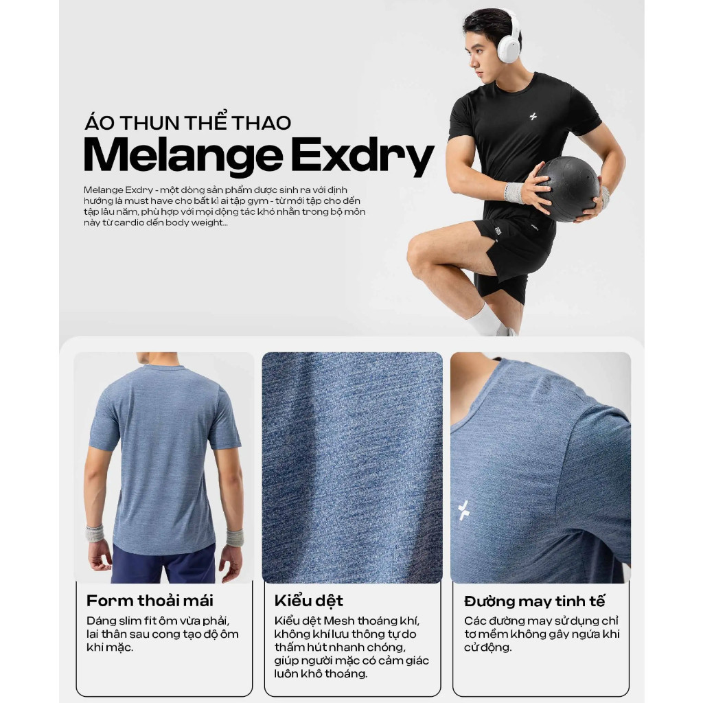 [MUA 4 GIẢM 20%]Áo thun thể thao Melange Exdry thấm hút khoáng khí nhanh khô, áo pickleball, tennis Coolmate