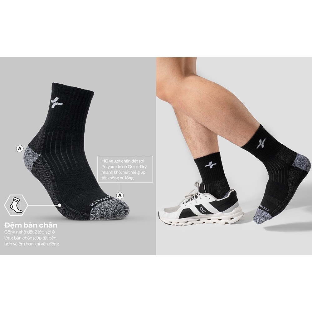 [MUA 2 GIẢM 5%]Tất Thể Thao Seamless Cổ Dài êm ái siêu bền Coolmate