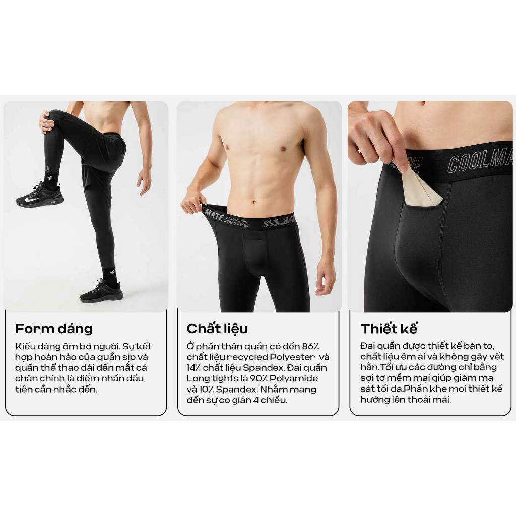 [MUA 2 GIẢM 5%]Quần giữ nhiệt thể thao nam Long Tights Mặc Trong co giãn, nhanh khô, thoáng khí Coolmate