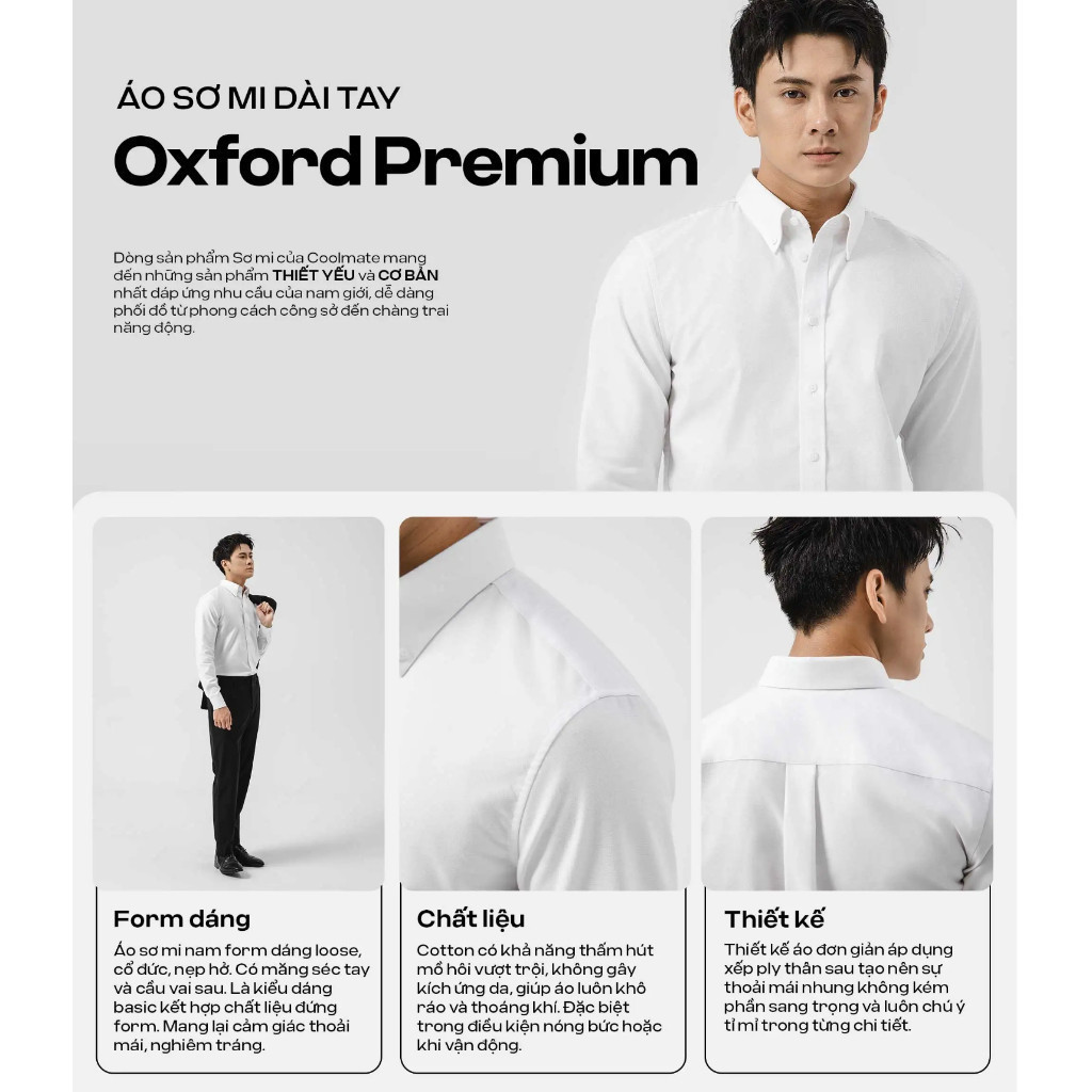 [TẶNG COMBO 2 TẤT]Áo sơ mi nam dài tay Oxford Premium mềm mại chống nhăn, Áo đi làm đi chơi dạo phố Coolmate
