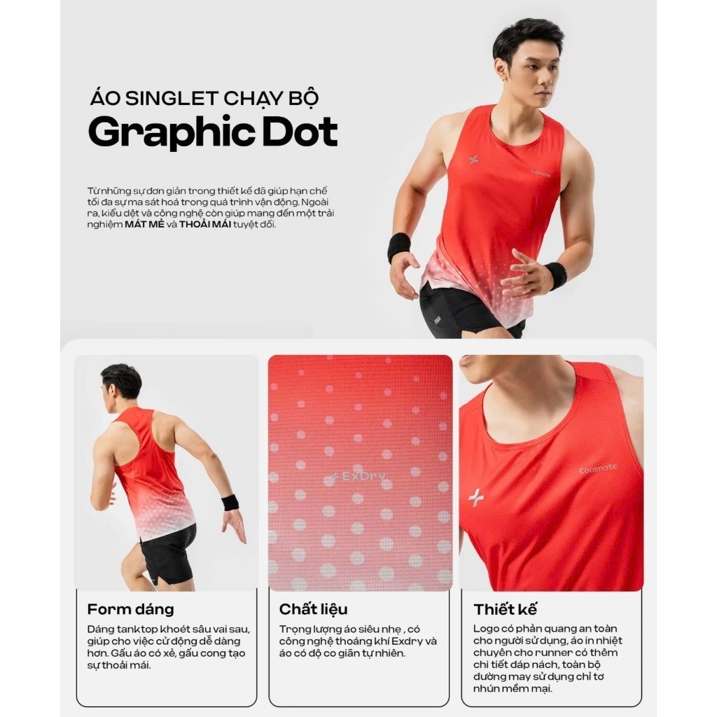 [MUA 4 GIẢM 20%]Áo ba lỗ, Singlet Nam thể thao Chạy Bộ Thoáng Khí Graphic Dot siêu nhẹ, thoáng khí, thấm hút Coolmate