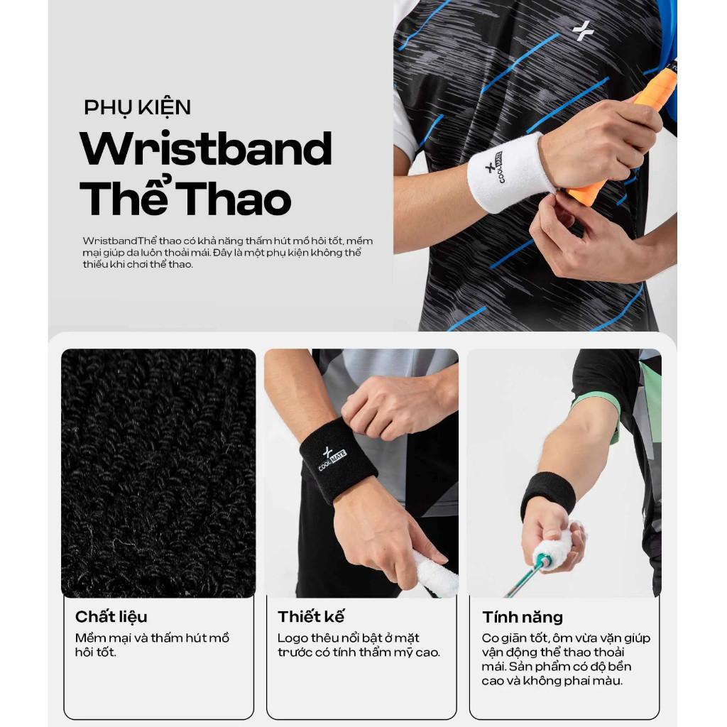[MUA 2 GIẢM 5%]Băng tay thể thao Wristband mềm mại, thấm hút mồ hôi Coolmate