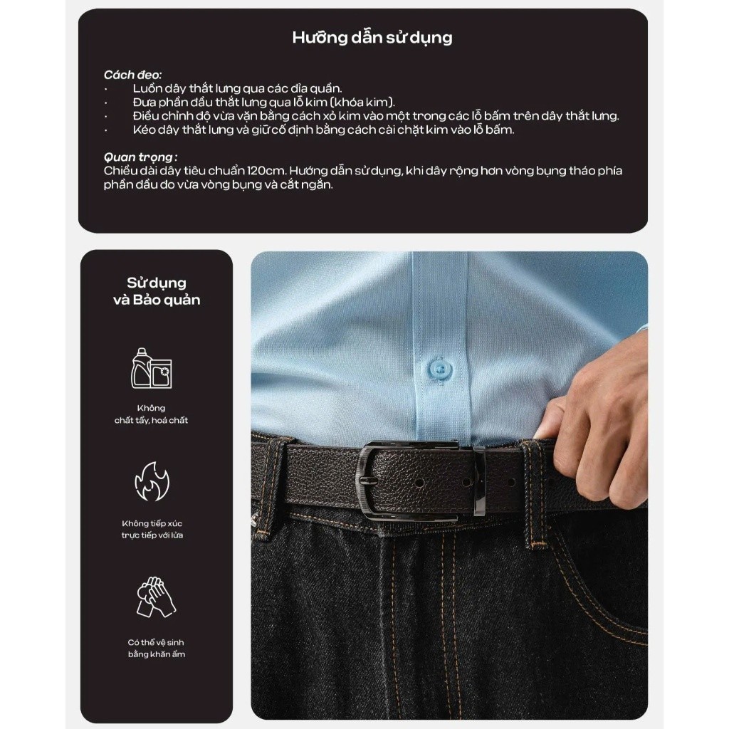 [MUA 4 GIẢM 20%]Thắt lưng nam Coolmate da bò Mill khoá gài kim