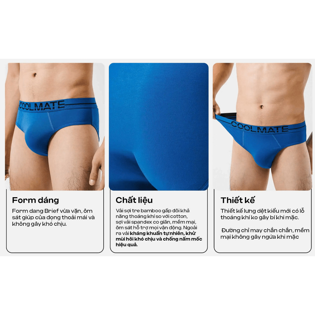 [MUA 3 TẶNG 1]Combo 3 Quần lót Nam Brief Ex-Comfort Modern Bamboo mềm mại kháng khuẩn Coolmate