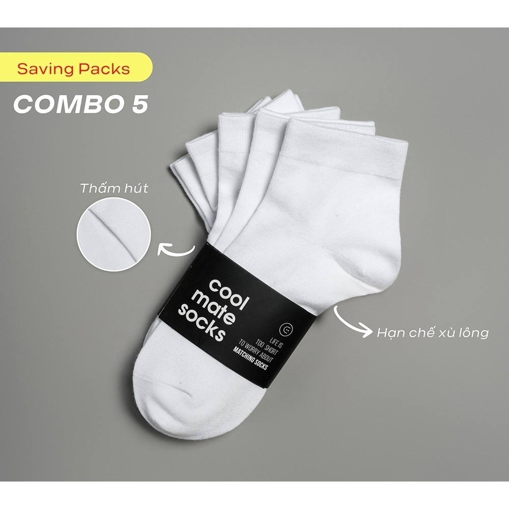 [MUA 2 GIẢM 5%]Combo Pack 5 Đôi Tất Vớ cổ trung Coolmate Basics Coolmate