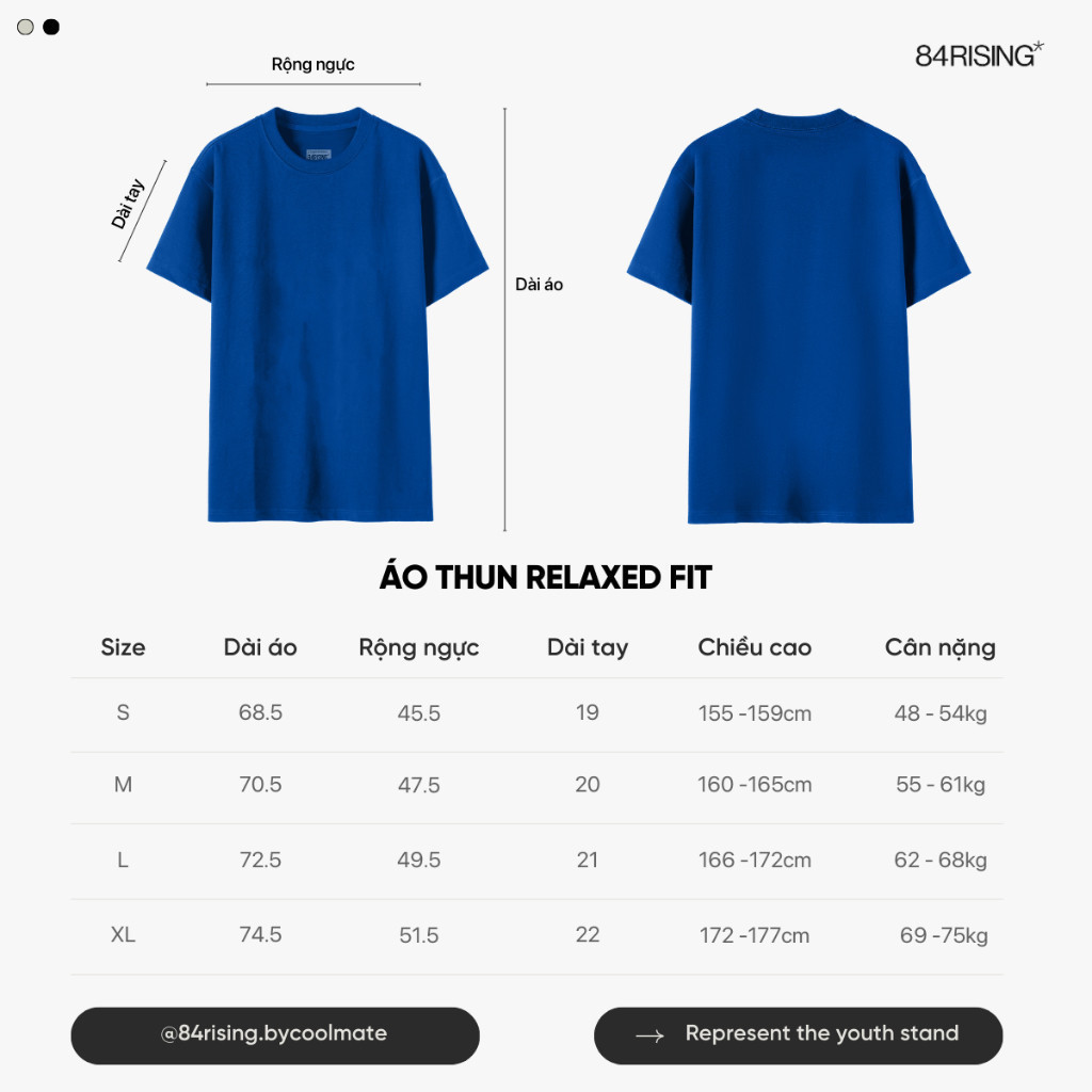 [MUA 2 GIẢM 5%]Áo thun relaxed fit 84RISING trơn màu